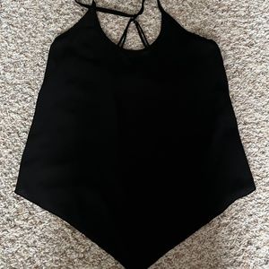 Black Silk Flow Top with Criss Cross Straps
